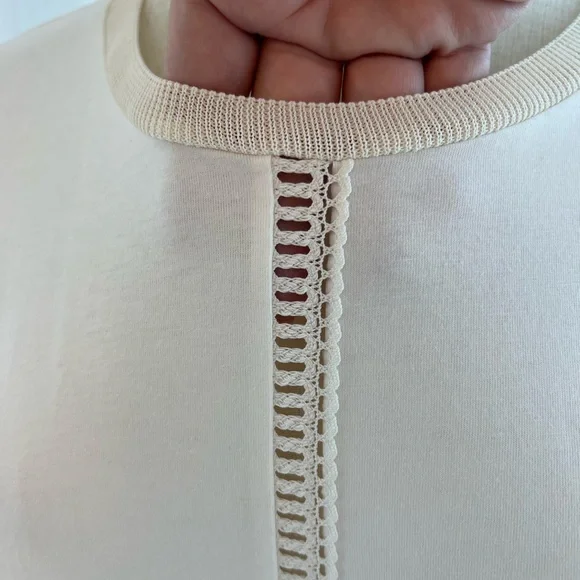 Sandro Lace Sleeve Crewneck Top in Cream T3/L - Picture 5 of 9